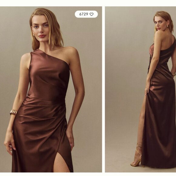 bhldn scottie one-shoulder side-slit stretch satin maxi dress BHLDN Dylan Stretch Satin One-Shoulder Side-Slit Maxi Dress at MarketFair  Shoppes in Princeton, NJ